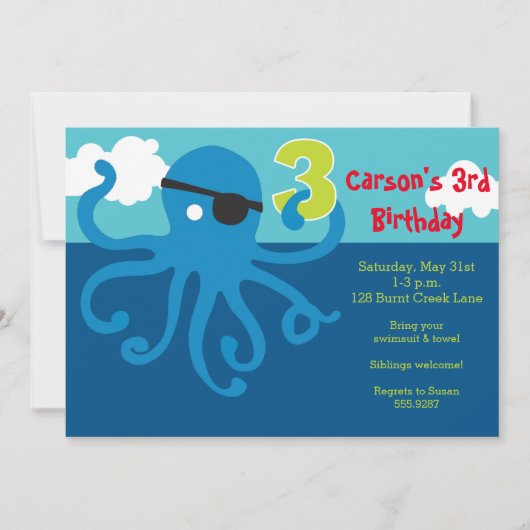 Pirate Octopus 3e anniversaire Invitation de la fê (Devant)