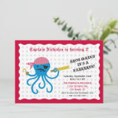 Pirate Octopus Birthday Party Invitation Kaart (Staand voorkant)