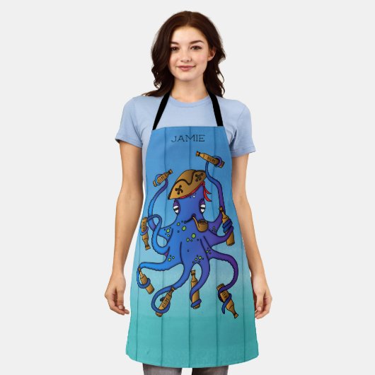 Pirate Octopus Drink Rum Grappig nautisch Schort (Gedragen)