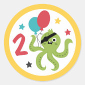 Pirate Octopus Jongen Verjaardagsfeestje Ronde Sticker (Voorkant)
