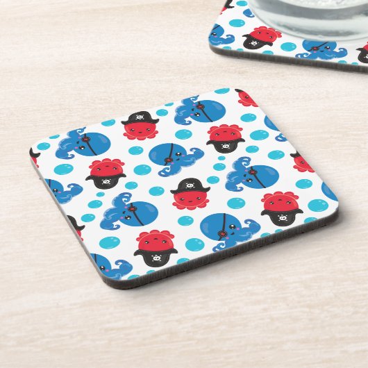 Pirate Octopus, Octopus Pattern, Zee Animals Bier Onderzetter (Linkerzijde)