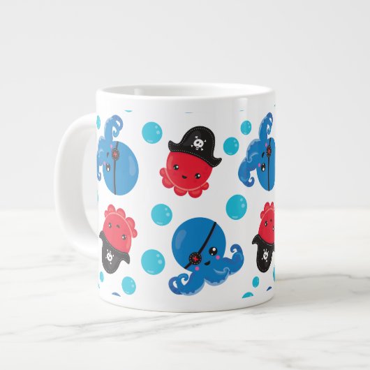 Pirate Octopus, Octopus Pattern, Zee Animals Extra Grote Beker (Voorkant links)