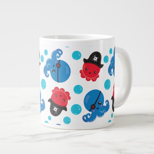 Pirate Octopus, Octopus Pattern, Zee Animals Extra Grote Beker (Voorkant rechts)