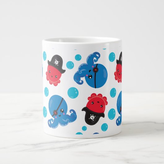 Pirate Octopus, Octopus Pattern, Zee Animals Extra Grote Beker (Voorkant)