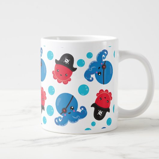 Pirate Octopus, Octopus Pattern, Zee Animals Extra Grote Beker (Rechts)