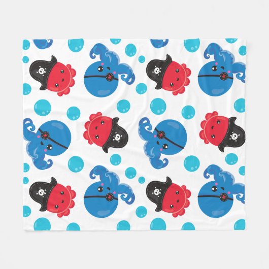 Pirate Octopus, Octopus Pattern, Zee Animals Fleece Deken (Voorkant (Horizontaal))