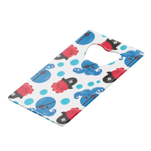 Pirate Octopus, Octopus Pattern, Zee Animals Kredietkaart Flessenopener (Achterkant Gekanteld)