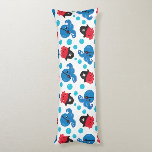 Pirate Octopus, Octopus Pattern, Zee Animals Lichaamskussen (Achterkant (Verticaal))