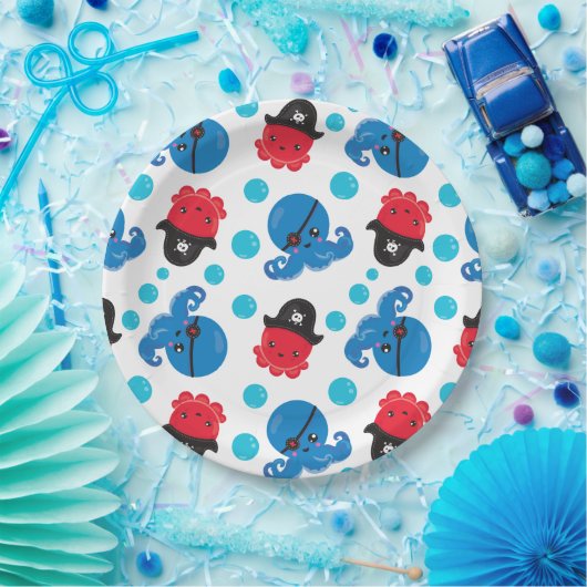 Pirate Octopus, Octopus Pattern, Zee Animals Papieren Bordje (Feest)