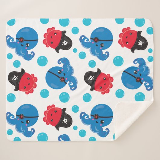 Pirate Octopus, Octopus Pattern, Zee Animals Sherpa Deken (Voorkant (horizontaal))