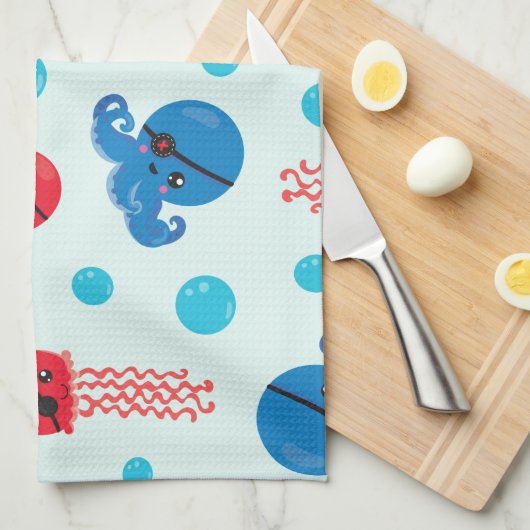 Pirate Octopus, Pirate Jellyfish, Zee Animals Theedoek (Quarter Fold)