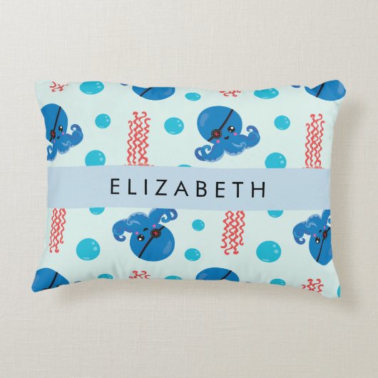 Pirate Octopus, Pirate Jellyfish, Zee, Jouw naam Accent Kussen (Achterkant)