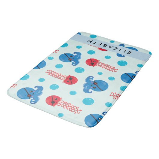 Pirate Octopus, Pirate Jellyfish, Zee, Jouw naam Badmat (Gekanteld)