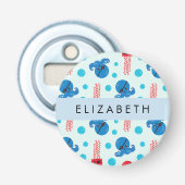 Pirate Octopus, Pirate Jellyfish, Zee, Jouw naam Button Flesopener (Voorkant)