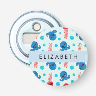 Pirate Octopus, Pirate Jellyfish, Zee, Jouw naam Button Flesopener