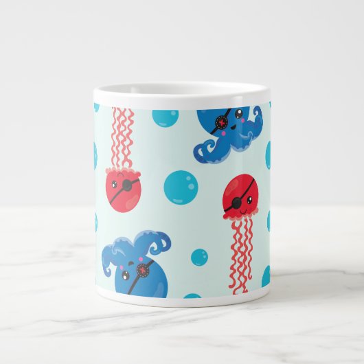 Pirate Octopus, Pirate Jellyfish, Zee, Jouw naam Extra Grote Beker (Voorkant)