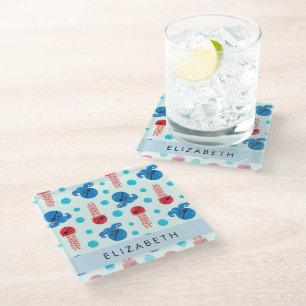 Pirate Octopus, Pirate Jellyfish, Zee, Jouw naam Glazen Onderzetter