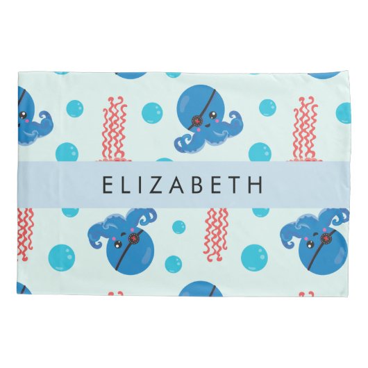 Pirate Octopus, Pirate Jellyfish, Zee, Jouw naam Kussensloop (Achterkant)