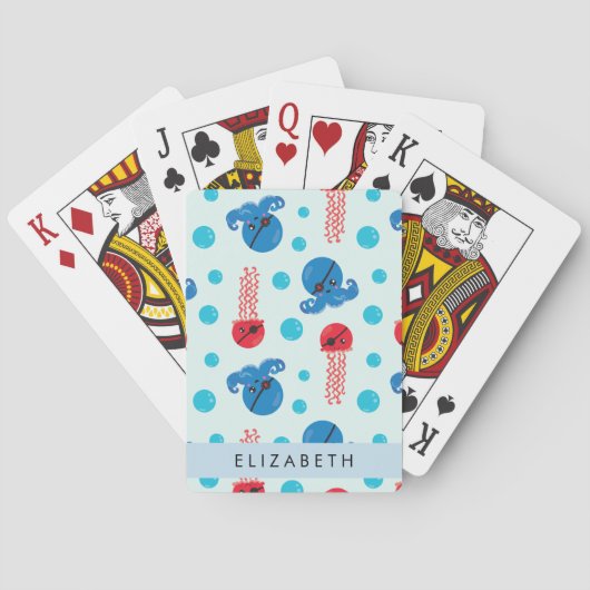 Pirate Octopus, Pirate Jellyfish, Zee, Jouw naam Pokerkaarten (Achterkant)