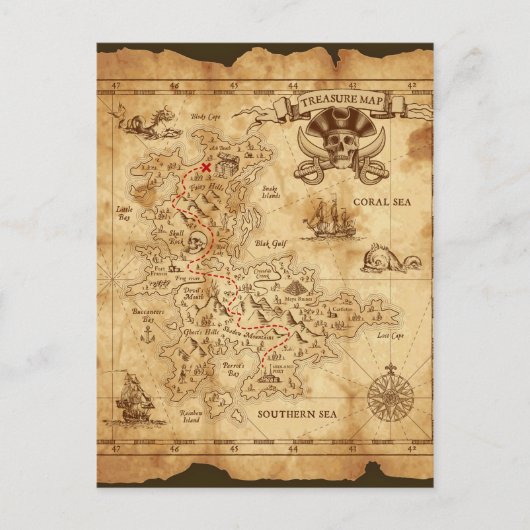 Pirate Old  schatkaart Briefkaart (Voorkant)