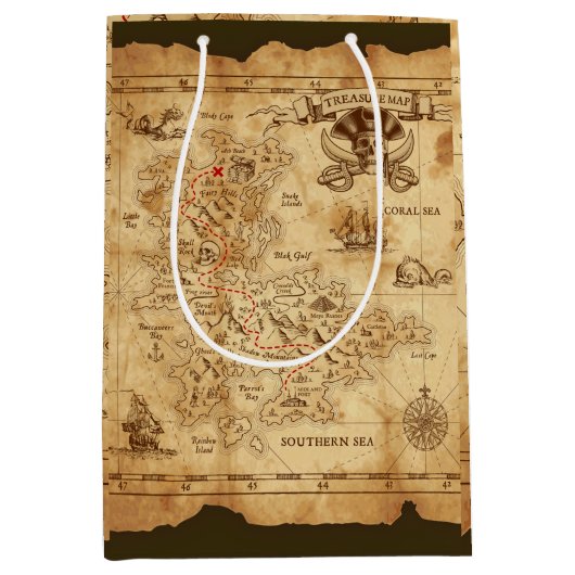 Pirate Old Treasure Map Birthday Party Medium Cadeauzakje (Voorkant)