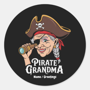 Pirate Oma Grappige Grootmoeder Halloween Kostuum Ronde Sticker