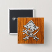 Pirate op Teak Wood Style Vierkante Button 5,1 Cm (Voorkant /achterkant)