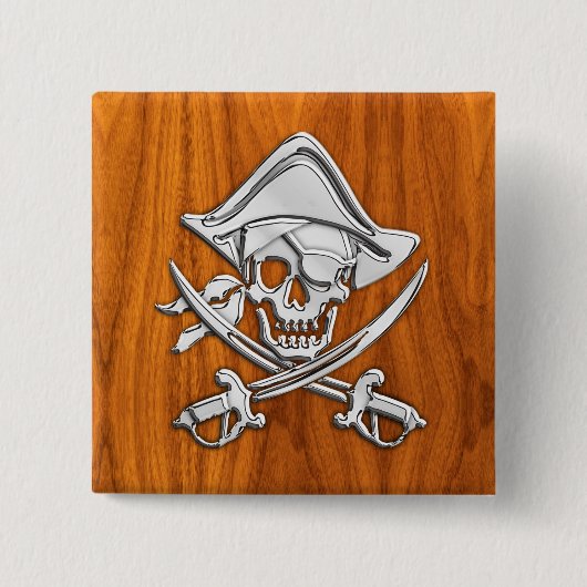 Pirate op Teak Wood Style Vierkante Button 5,1 Cm (Voorkant)