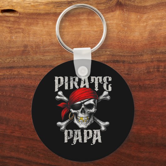 Pirate Papa Jolly Roger Vlag en schedelkruisbeende Sleutelhanger (Voorkant)
