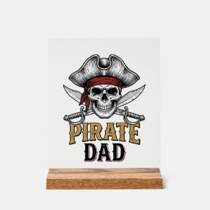 Pirate Papa Schedel Zwaard Vintage Gravure Shirt_1 Acryl Bord