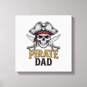 Pirate Papa Schedel Zwaard Vintage Gravure Shirt_1 Canvas Afdruk