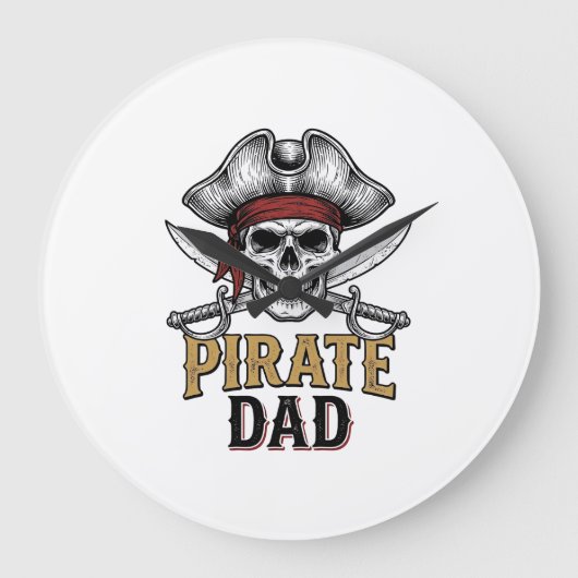 Pirate Papa Schedel Zwaard Vintage Gravure Shirt_1 Grote Klok (Voorkant)