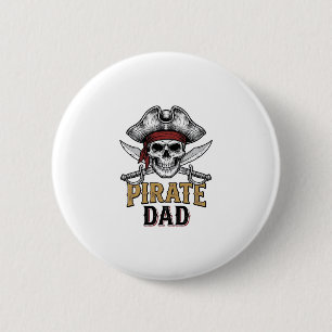 Pirate Papa Schedel Zwaard Vintage Gravure Shirt_1 Ronde Button 5,7 Cm