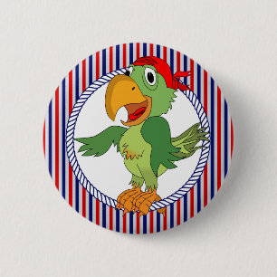 Pirate Parrot Nautical Stripes Ronde Button 5,7 Cm