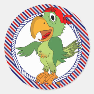 Pirate Parrot Nautical Stripes Ronde Sticker