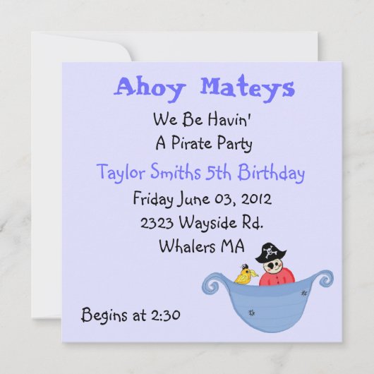 Pirate Party Anniversaire Invitation (Devant)