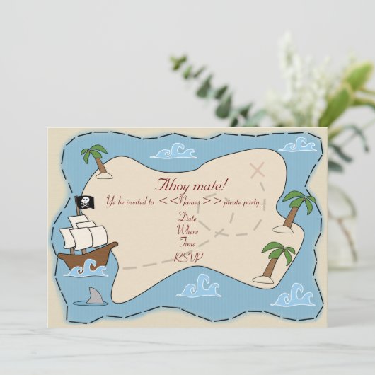 Pirate Party Invitation Kaart (Staand voorkant)