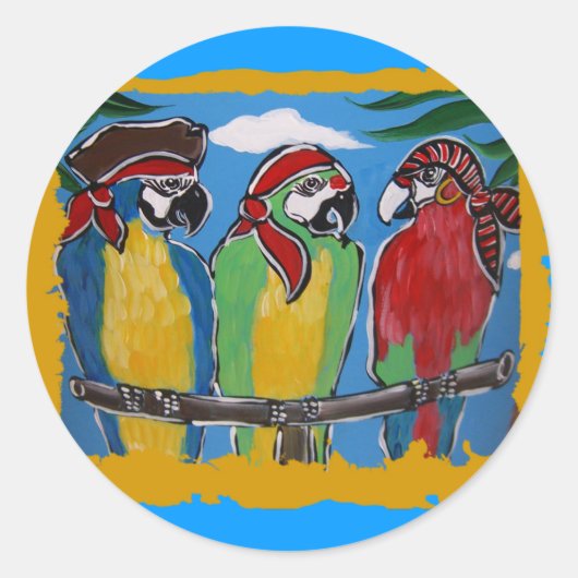 Pirate Party Parrots Ronde Sticker (Voorkant)