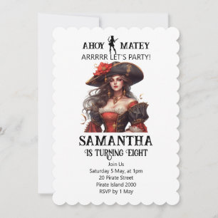 Pirate Party Red Girl Invitation
