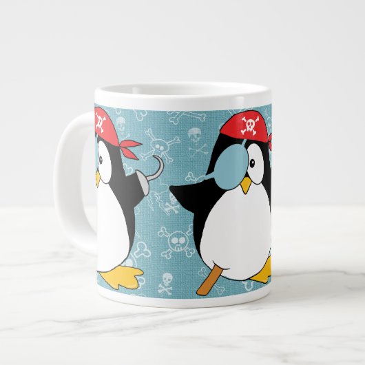 Pirate Penguin Grafisch Patroon Extra Grote Beker (Voorkant links)