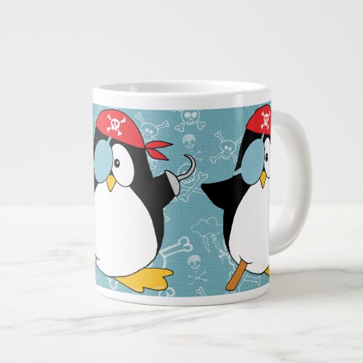 Pirate Penguin Grafisch Patroon Extra Grote Beker (Voorkant rechts)