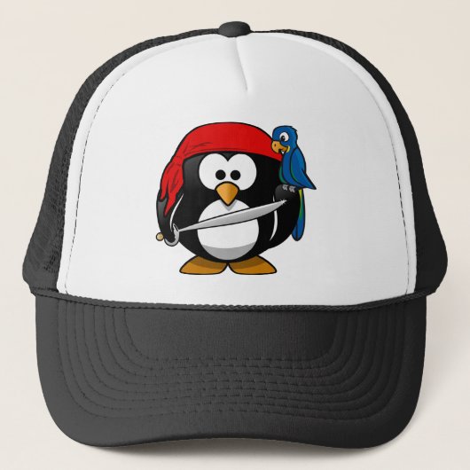 Pirate Penguin met een Red Bandanna en een Parrot Trucker Pet (Voorkant)