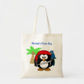 Pirate Penguin Parrot en Palm optionele naambeach Tote Bag (Voorkant)