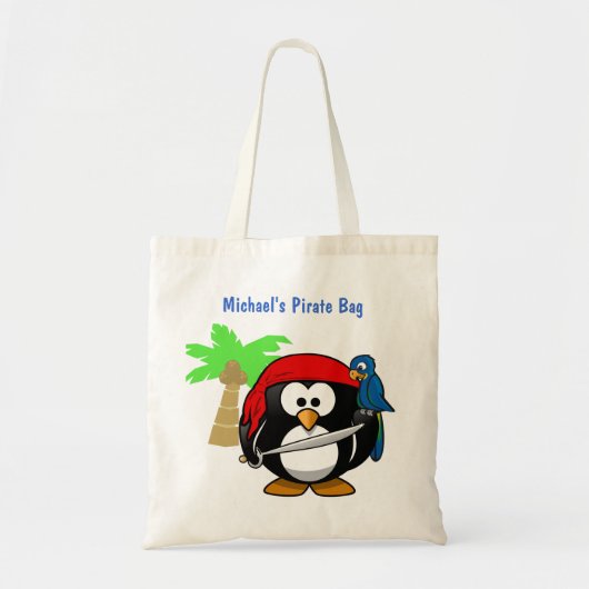 Pirate Penguin Parrot en Palm optionele naambeach Tote Bag (Voorkant)