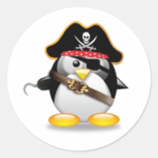 Pirate Penguin Ronde Sticker (Voorkant)