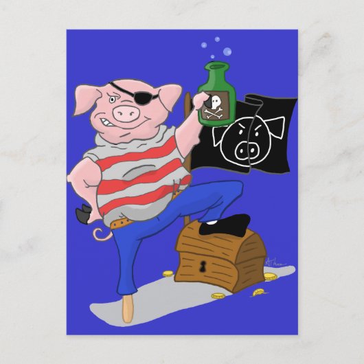 Pirate Pig Kapitein Cartoon Briefkaart (Voorkant)