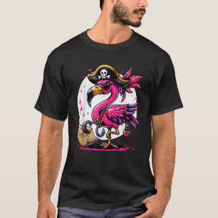 Pirate Pink Flamingo Halloween Party Jolly Roger T-shirt