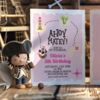 Pirate Pink Treasure kaart Verjaardag Uitnodiging