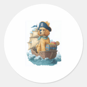Pirate Poedel � Funny Zee Dog Ronde Sticker