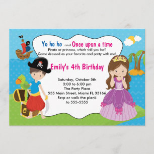 Pirate Princess Invitation Kids Birthday Party Kaart